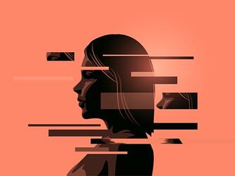 abstract silhouette of woman in profile overlaid with lines